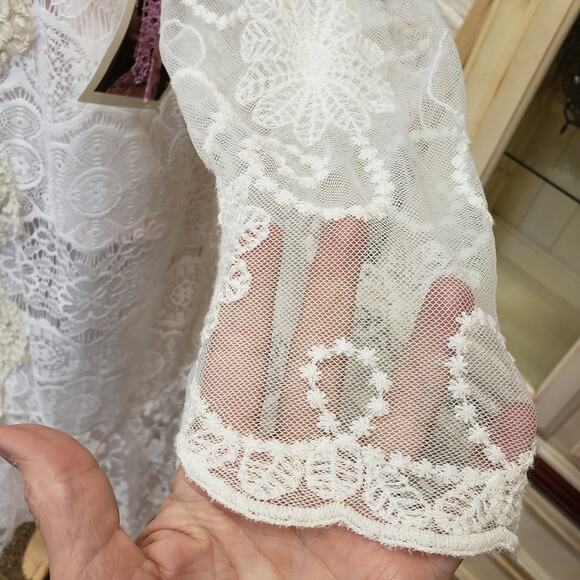 Handmade Upcycled Ivory Vintage Lace‎ Duster Bell sleeve Boho Chic Size One size - Picture 8 of 10